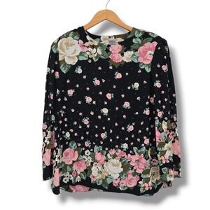 Vintage Damon Dress Floral Blouse Long Sleeve Top Size 16 Made USA Cottage